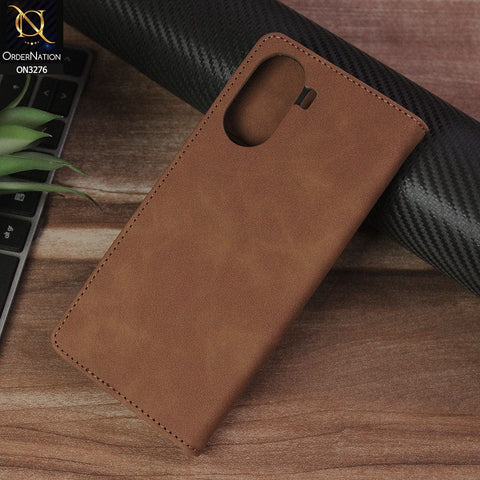 Vivo Y35 5G Cover - Light Brown - ONation Business Flip Series - Premium Magnetic Leather Wallet Flip book Card Slots Soft Case