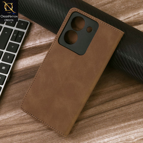 Vivo Y36 4G Cover - Light Brown - ONation Business Flip Series - Premium Magnetic Leather Wallet Flip book Card Slots Soft Case