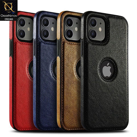 iPhone 11 Pro Max Cover - Blue - Vintage Luxury Business Style TPU Leather Stitching Logo Hole Soft Case