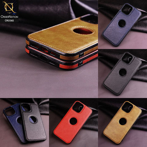 iPhone 13 Cover - Black - Vintage Luxury Business Style TPU Leather Stitching Logo Hole Soft Case