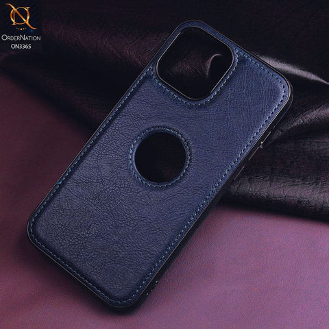 iPhone 11 Pro Max Cover - Blue - Vintage Luxury Business Style TPU Leather Stitching Logo Hole Soft Case