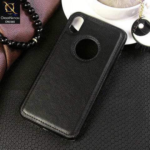 iPhone XR Cover - Black - Vintage Luxury Business Style TPU Leather Stitching Logo Hole Soft Case