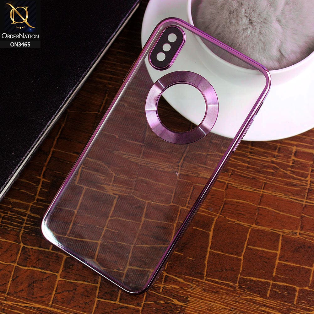 iPhone XS Max Cover - Purple - Soft Color Borders Logo Hole With Camera Protection Clear Back Case