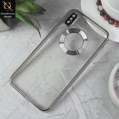 iPhone XS Max Cover - Silver - Soft Color Borders Logo Hole With Camera Protection Clear Back Case