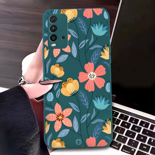 Xiaomi Redmi Note 9 4G Cover - Dark Green - D2 - ONation Floral Series - HQ Liquid Silicone Soft Case