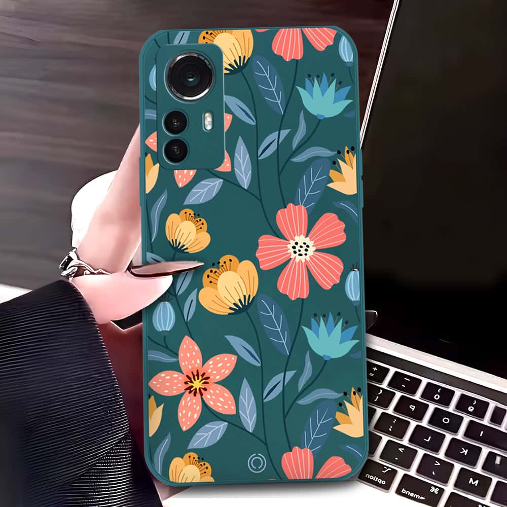 Xiaomi 12X Cover - Dark Green - D2 - ONation Floral Series - HQ Liquid Silicone Soft Case
