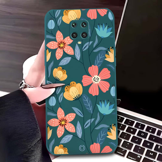 Xiaomi Poco M2 Pro Cover - Dark Green - D2 - ONation Floral Series - HQ Liquid Silicone Soft Case