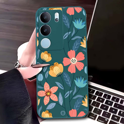 Vivo S17 Cover - Dark Green - D2 - ONation Floral Series - HQ Liquid Silicone Soft Case