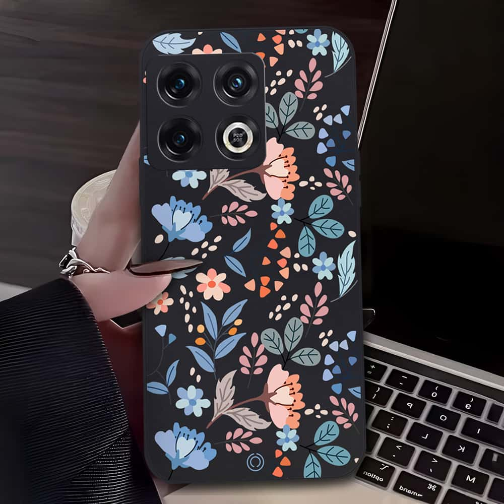 Floral Series Soft Phone Case - Design 1 - Black - OnePlus 10 Pro