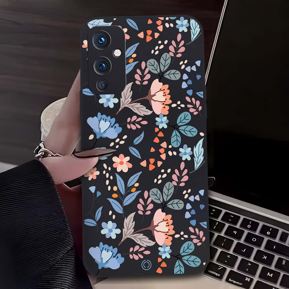 Floral Series Soft Phone Case - Design 1 - Black - OnePlus 9