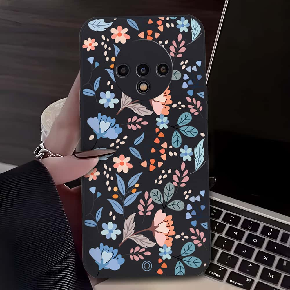 Floral Series Soft Phone Case - Design 1 - Black - OnePlus 7T