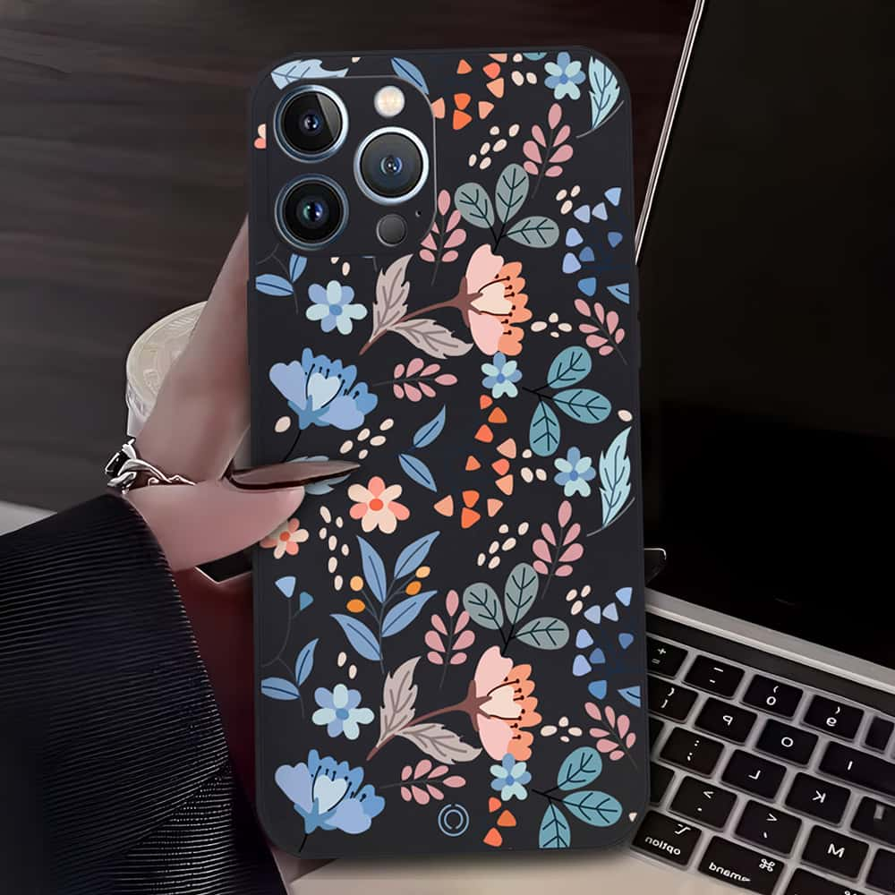 Floral Series Soft Phone Case - Design 1 - Black - iPhone 13 Pro