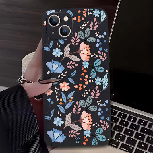 Floral Series Soft Phone Case - Design 1 - Black - iPhone 13 Mini