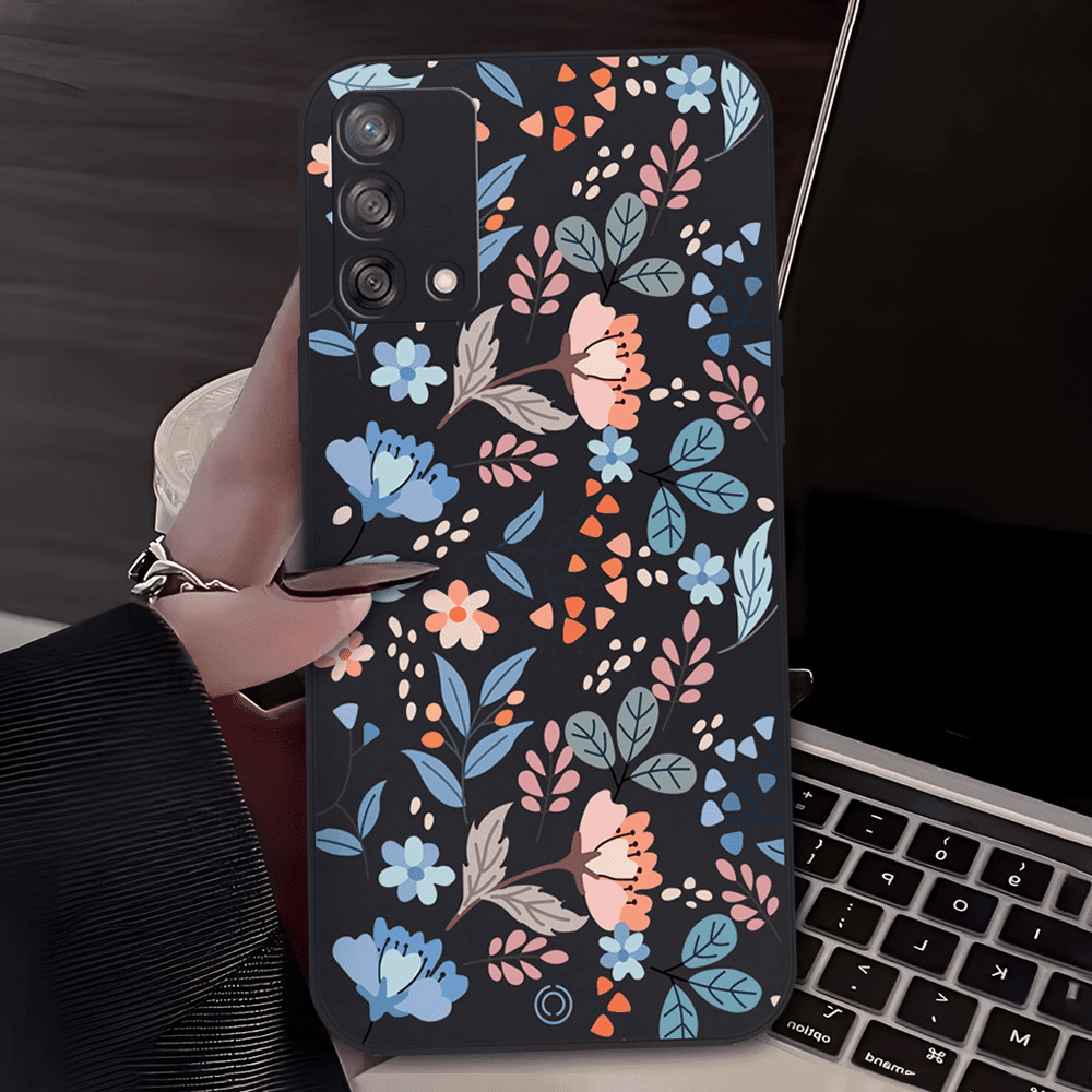 Floral Series Soft Phone Case - Design 1 - Black - Oppo A95