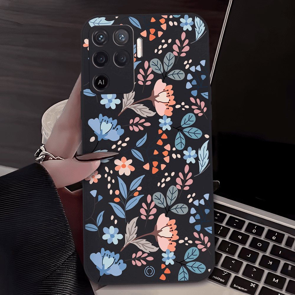 Floral Series Soft Phone Case - Design 1 - Black - Oppo A94