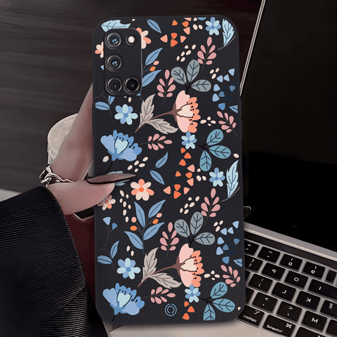 Floral Series Soft Phone Case - Design 1 - Black - Oppo A92