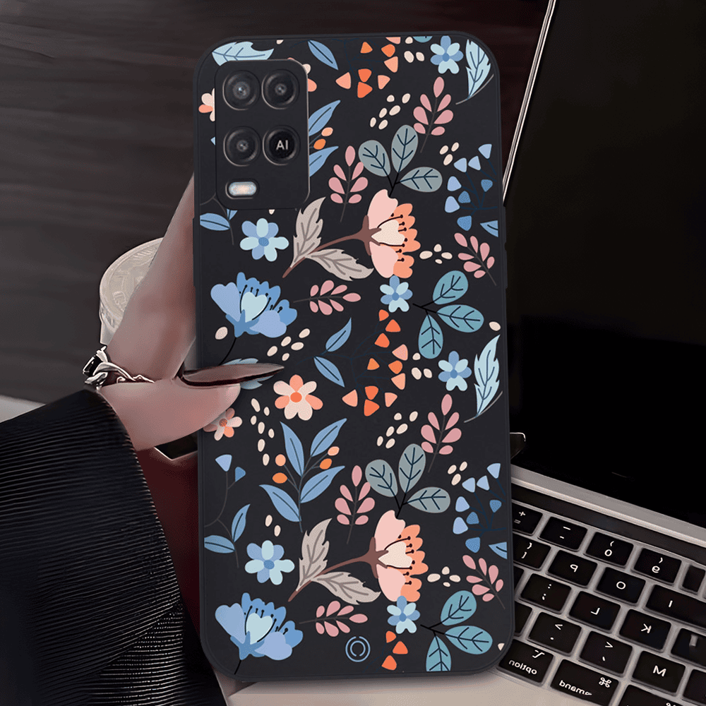 Floral Series Soft Phone Case - Design 1 - Black - Oppo A54 4G