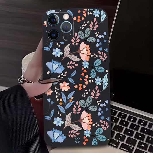 Floral Series Soft Phone Case - Design 1 - Black - iPhone 12 Pro