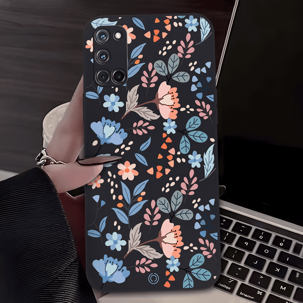 Floral Series Soft Phone Case - Design 1 - Black - Oppo A52