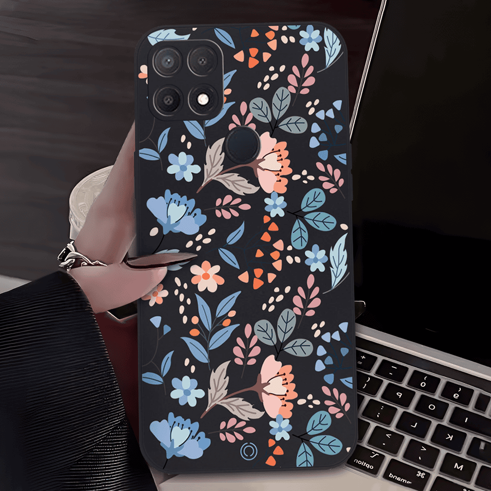 Floral Series Soft Phone Case - Design 1 - Black - Oppo A15