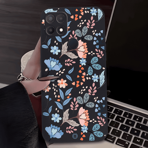 Floral Series Soft Phone Case - Design 1 - Black - Oppo A15s