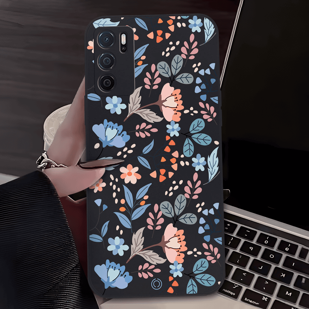 Floral Series Soft Phone Case - Design 1 - Black - Oppo A16