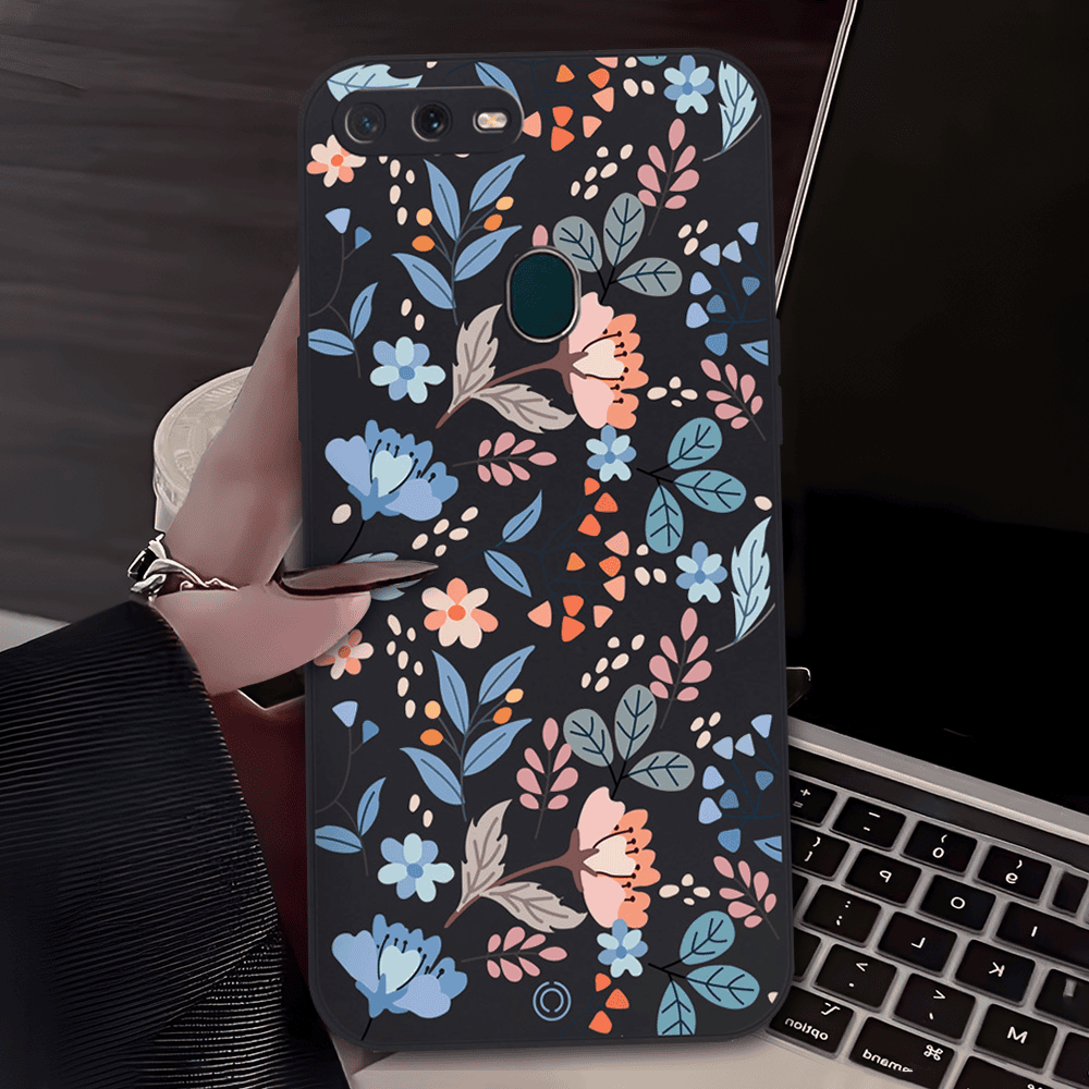 Floral Series Soft Phone Case - Design 1 - Black - Oppo A12s