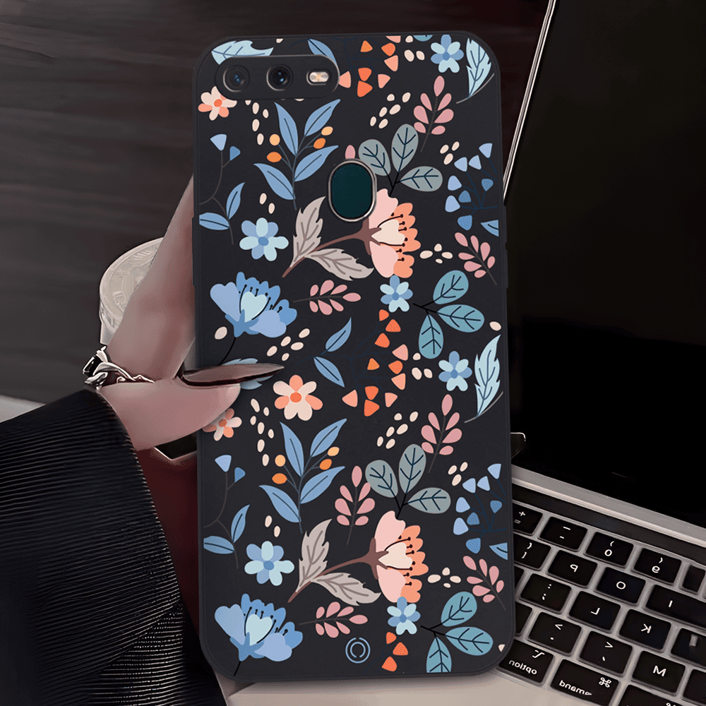 Floral Series Soft Phone Case - Design 1 - Black - Oppo A5s