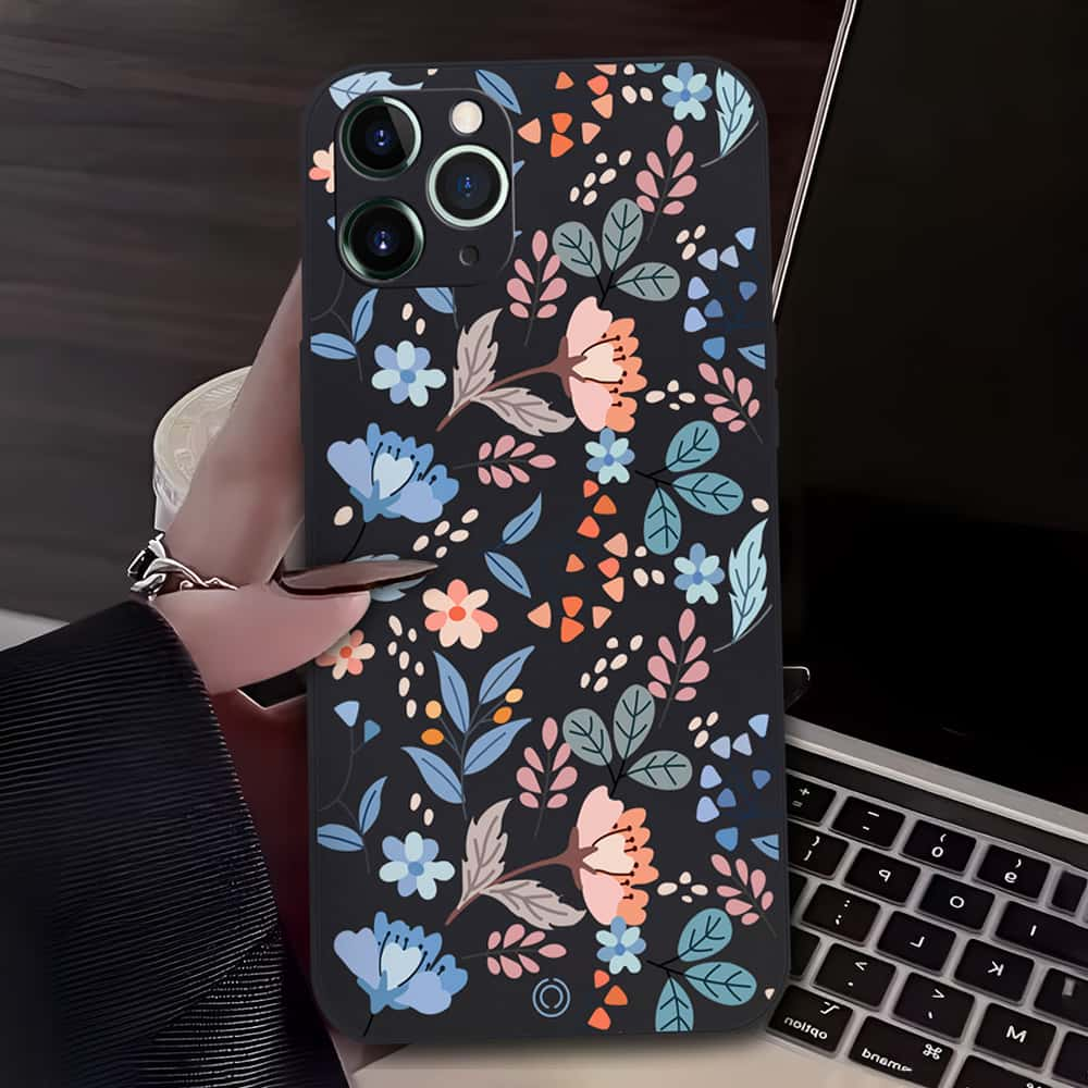 Floral Series Soft Phone Case - Design 1 - Black - iPhone 11 Pro Max