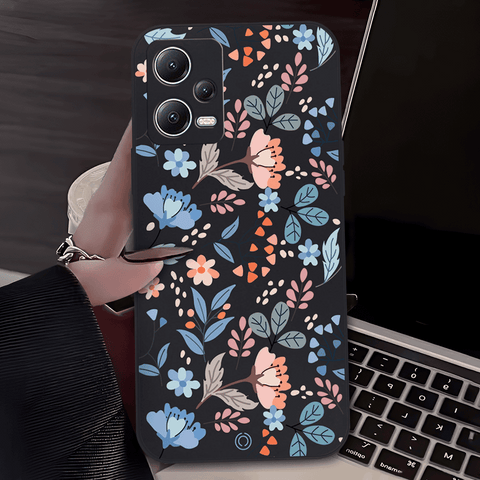 Floral Series Soft Phone Case - Design 1 - Black - Xiaomi Redmi Note 12 5g