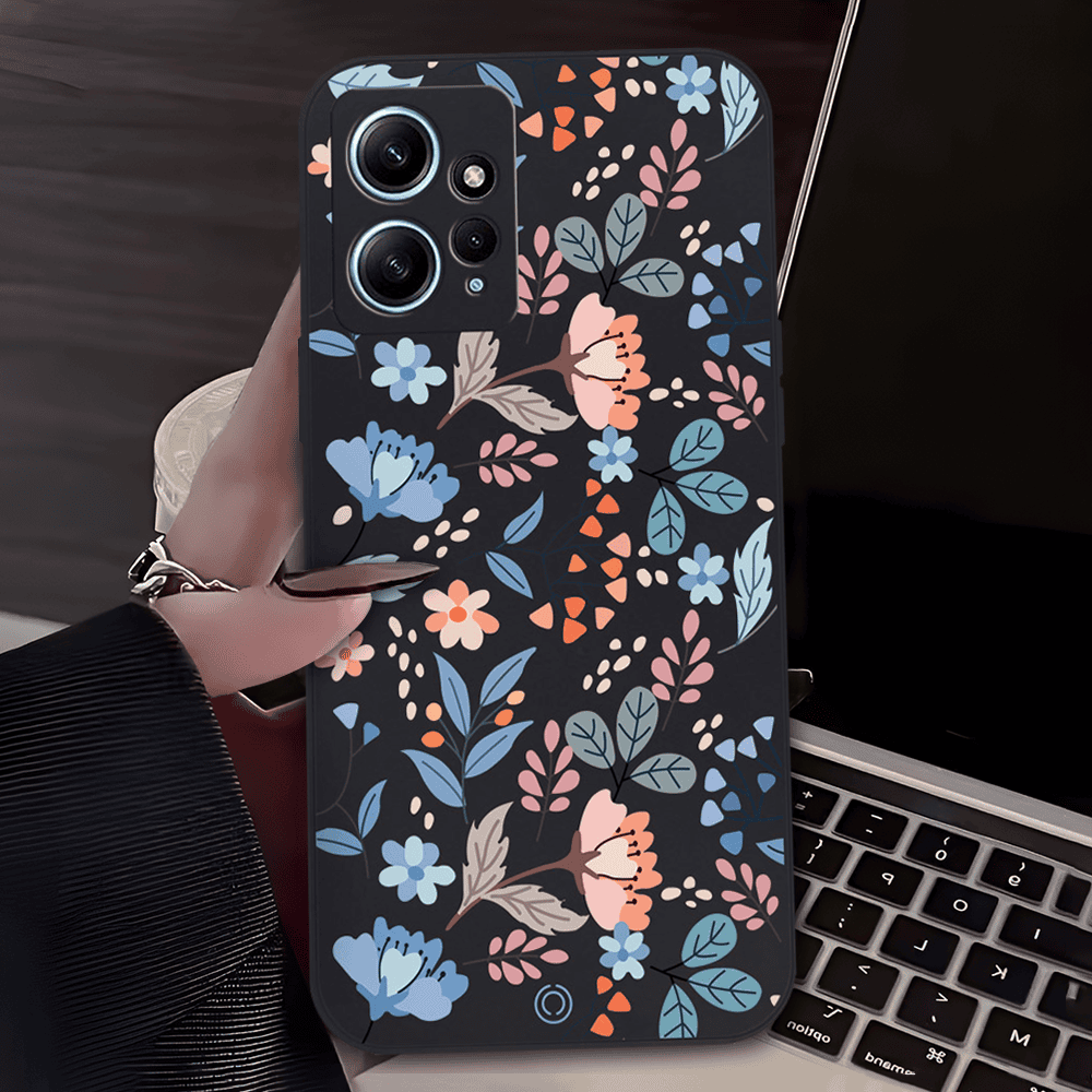 Floral Series Soft Phone Case - Design 1 - Black - Xiaomi Redmi Note 12 4G