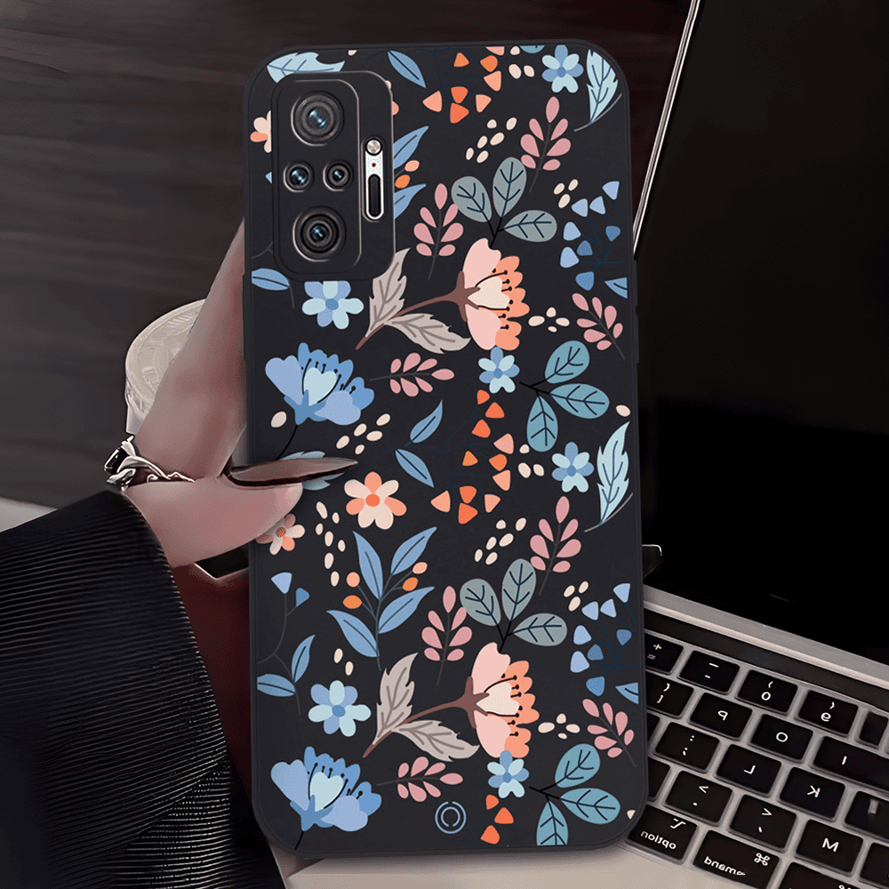 Floral Series Soft Phone Case - Design 1 - Black - Xiaomi Redmi Note 10 Pro 4G