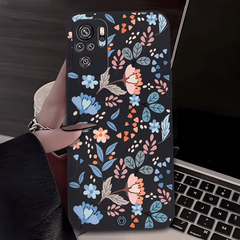 Floral Series Soft Phone Case - Design 1 - Black - Xiaomi Redmi Note 10S