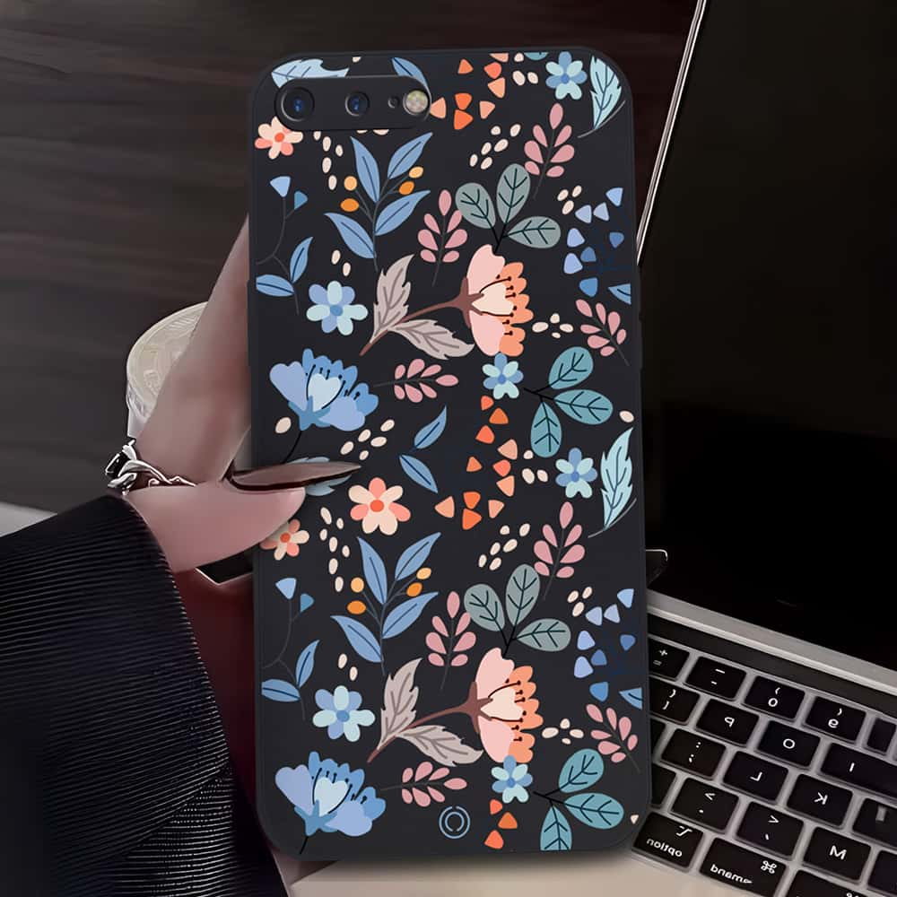 Floral Series Soft Phone Case - Design 1 - Black - iPhone 8 Plus / 7 Plus