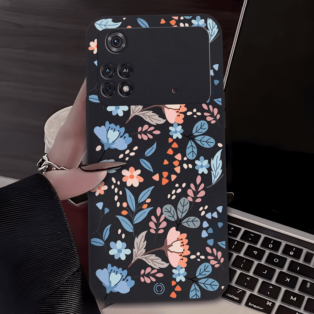 Floral Series Soft Phone Case - Design 1 - Black - Xiaomi Redmi 9T