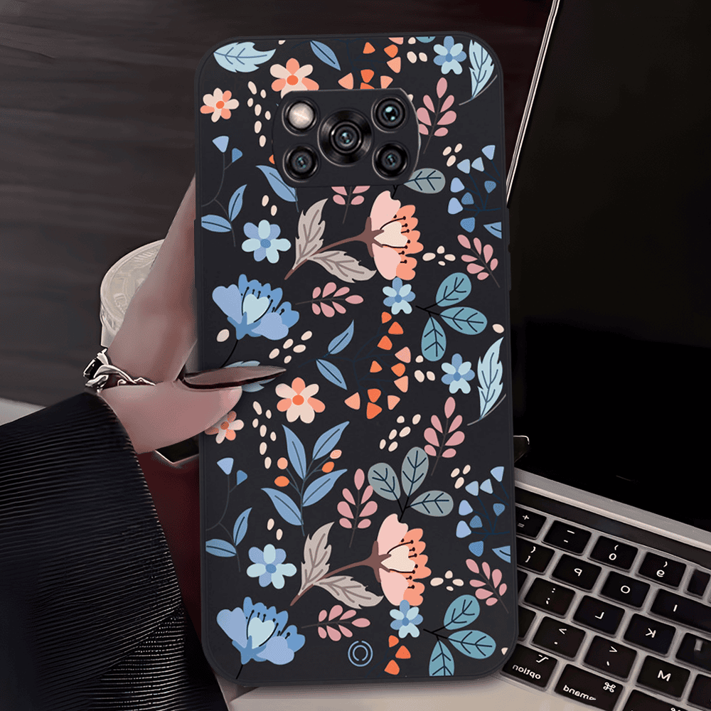 Floral Series Soft Phone Case - Design 1 - Black - Xiaomi Poco X3