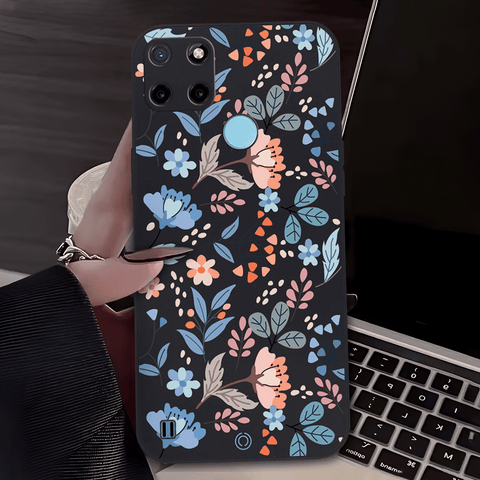 Floral Series Soft Phone Case - Design 1 - Black - Realme C25Y