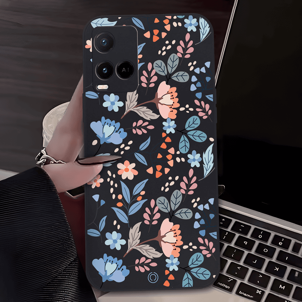 Floral Series Soft Phone Case - Design 1 - Black - Vivo Y33t