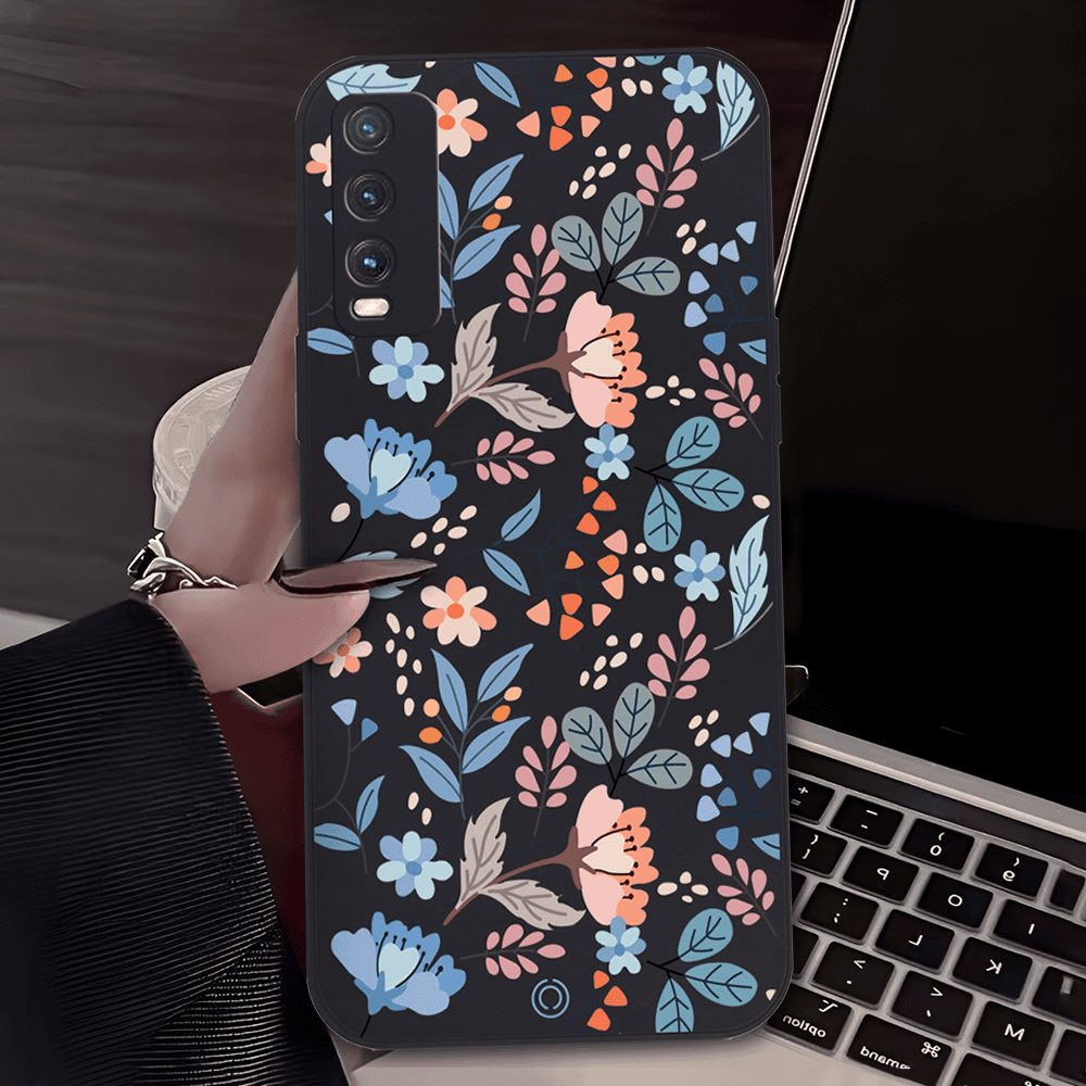 Floral Series Soft Phone Case - Design 1 - Black - Vivo Y20T