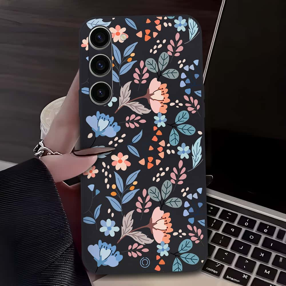 Floral Series Soft Phone Case - Design 1 - Black - Samsung Galaxy S23 5G