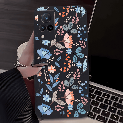 Floral Series Soft Phone Case - Design 1 - Black - Vivo V21