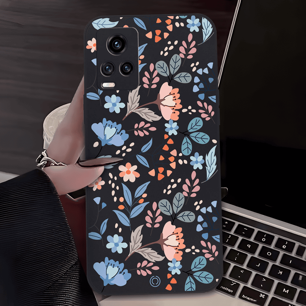 Floral Series Soft Phone Case - Design 1 - Black - Vivo V20