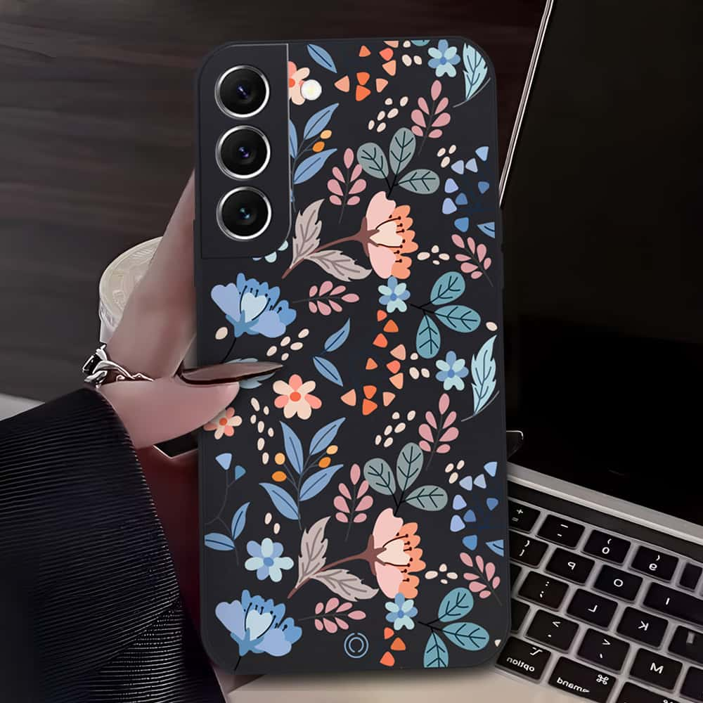 Floral Series Soft Phone Case - Design 1 - Black - Samsung Galaxy S22 Plus 5G