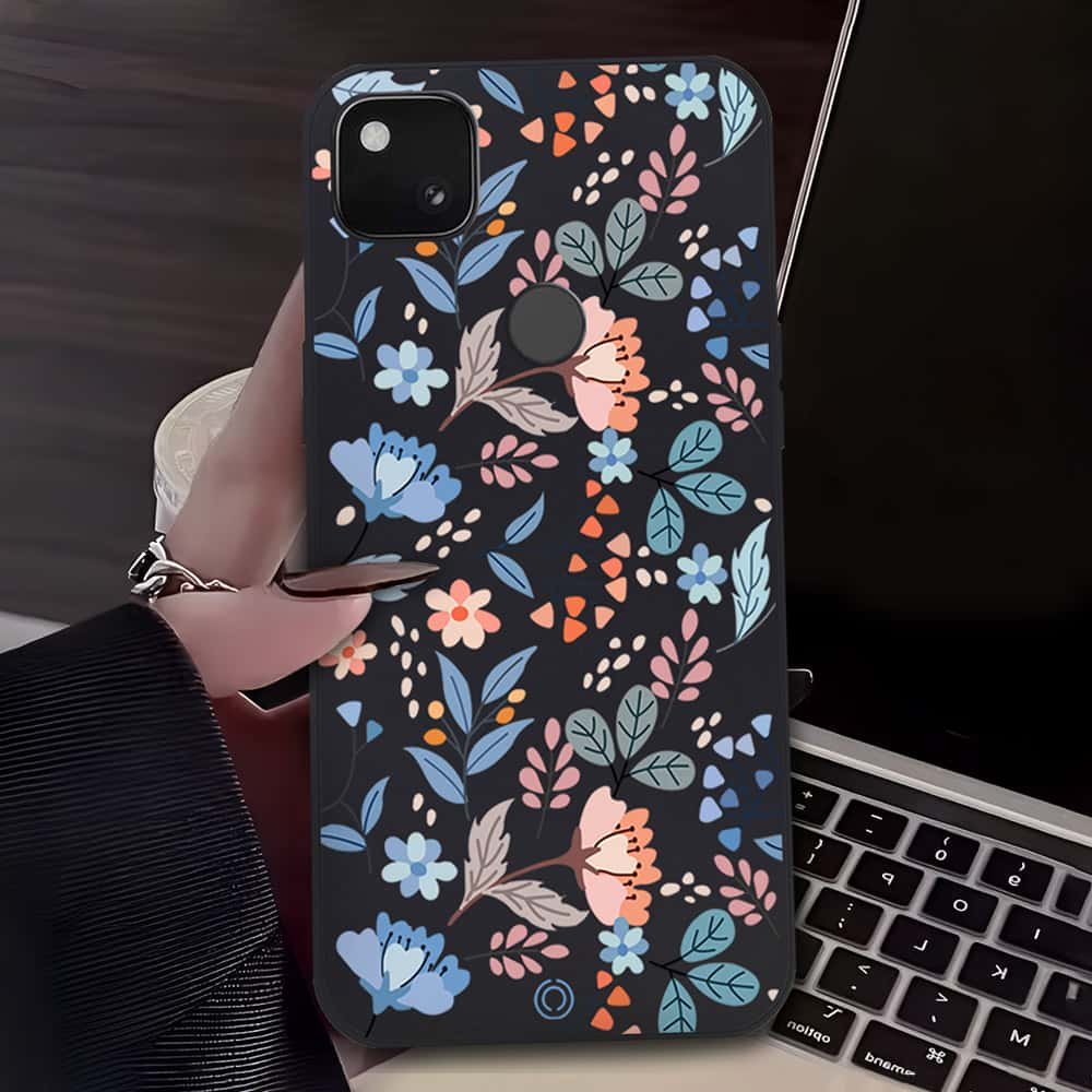 Floral Series Soft Phone Case - Design 1 - Black - Google Pixel 4a 4G