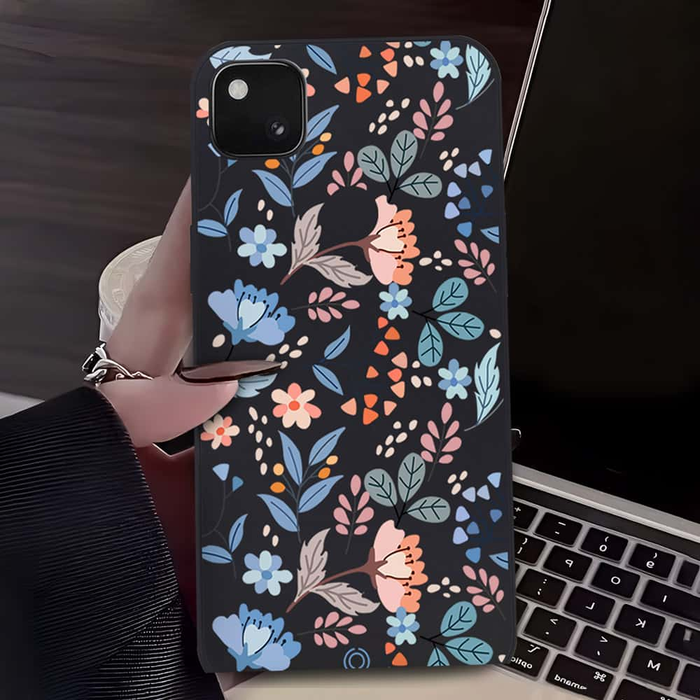 Floral Series Soft Phone Case - Design 1 - Black - Google Pixel 4