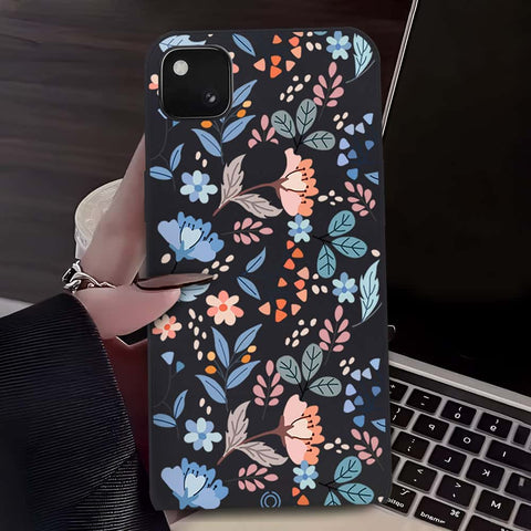 Floral Series Soft Phone Case - Design 1 - Black - Google Pixel 4