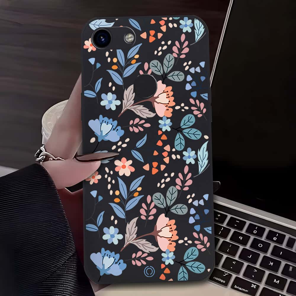 Floral Series Soft Phone Case - Design 1 - Black - Google Pixel 3a