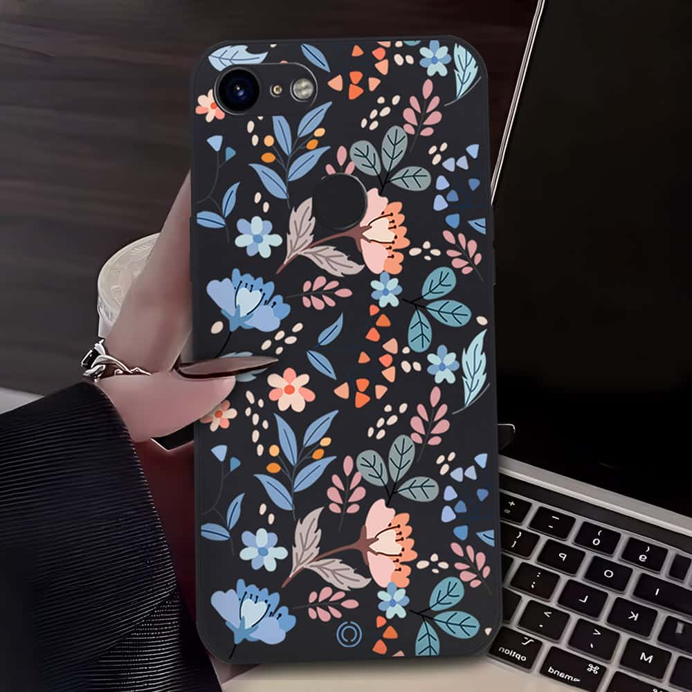 Floral Series Soft Phone Case - Design 1 - Black - Google Pixel 3 XL