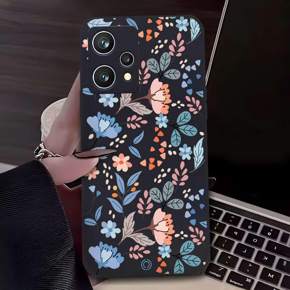 Floral Series Soft Phone Case - Design 1 - Black - Realme 9 Pro Plus