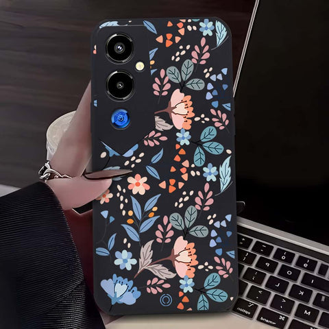 Tecno Pova 4 Pro Cover - Black - D1 - ONation Floral Series - HQ Liquid Silicone Soft Case